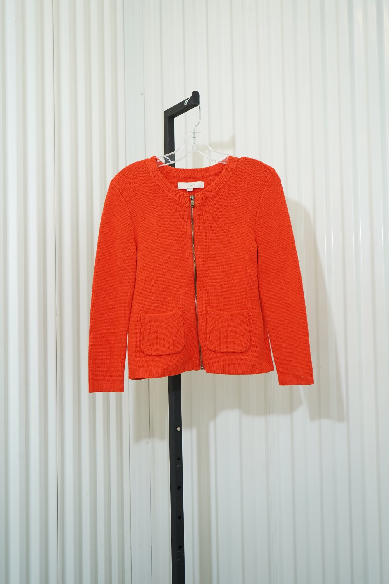 2000s-2010s LOFT orange full-zip cotton knit cardigan jacket, image 2