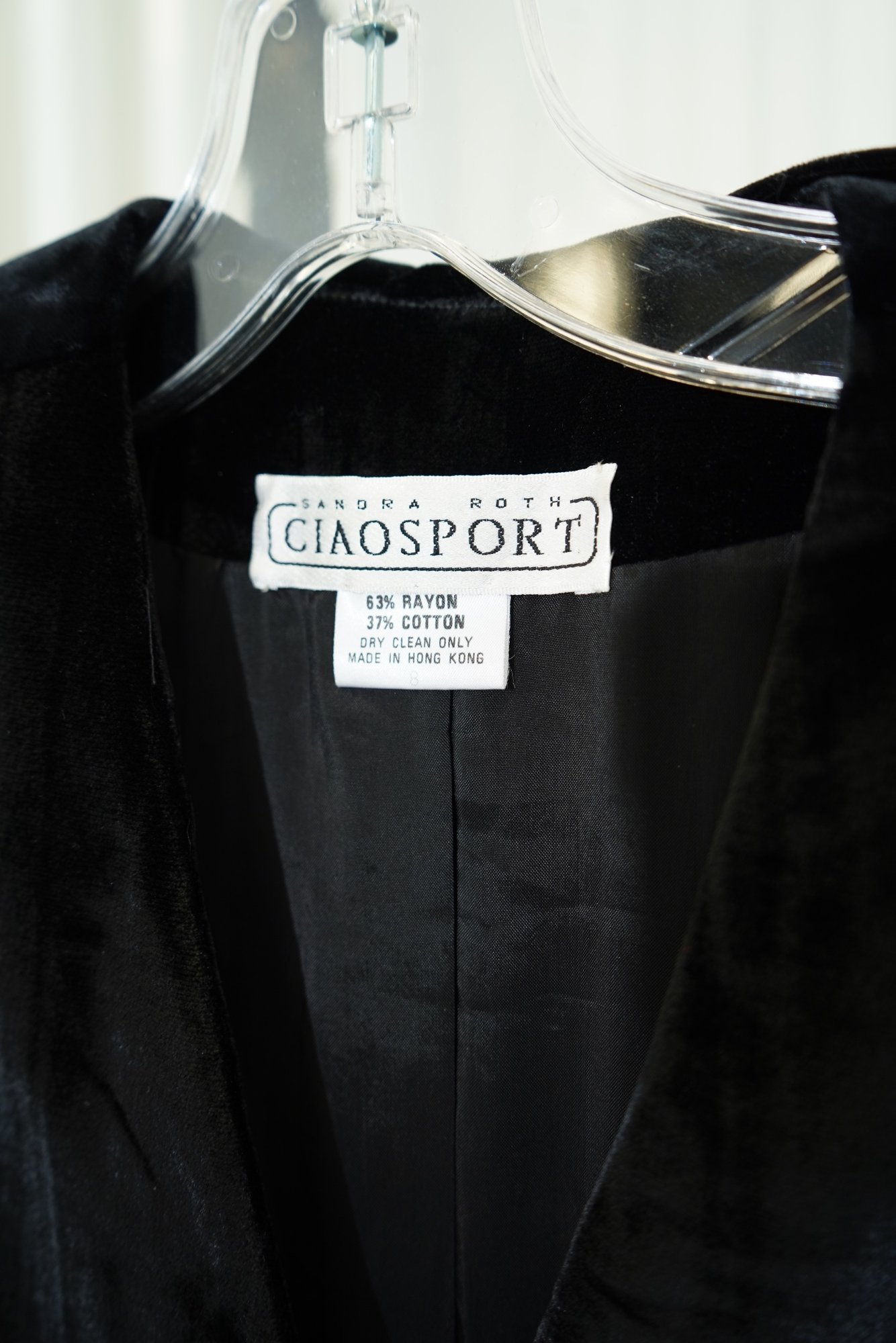 80s Sanda Roth Ciao Sport Black Crushed Velvet Collareless Jacket Deep V Open F…, image 4