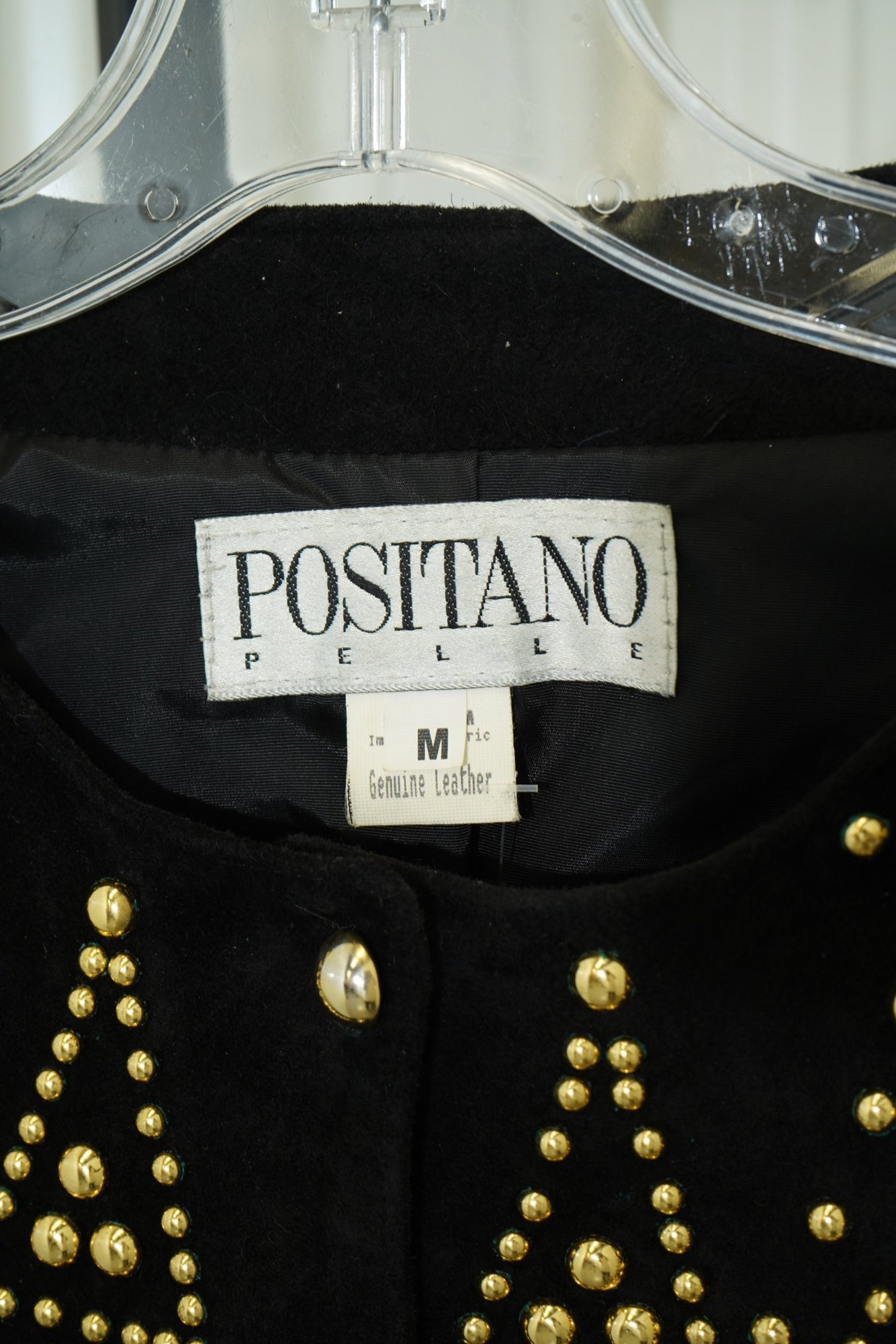 1980s-1990s POSITANO PELLE Genuine Leather Black gold decal/button jacket, image 4