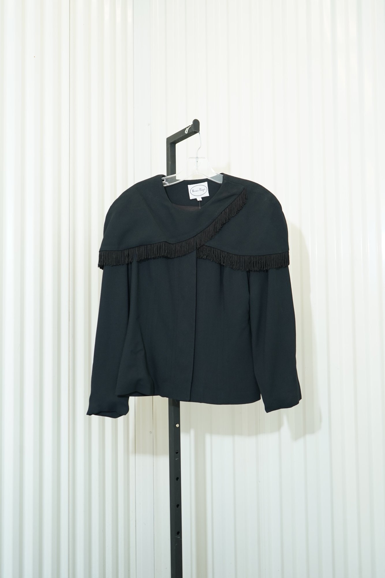 80s Rose Papi Black Fringe Cape-Yoke Structured Jacket, image 2
