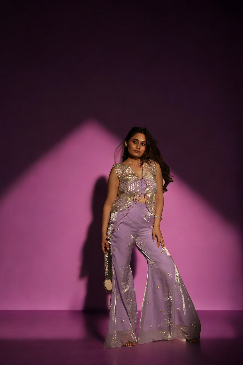Designer Lavendar tie-front gota jacket and sharara co-ord set perfect for any occasion