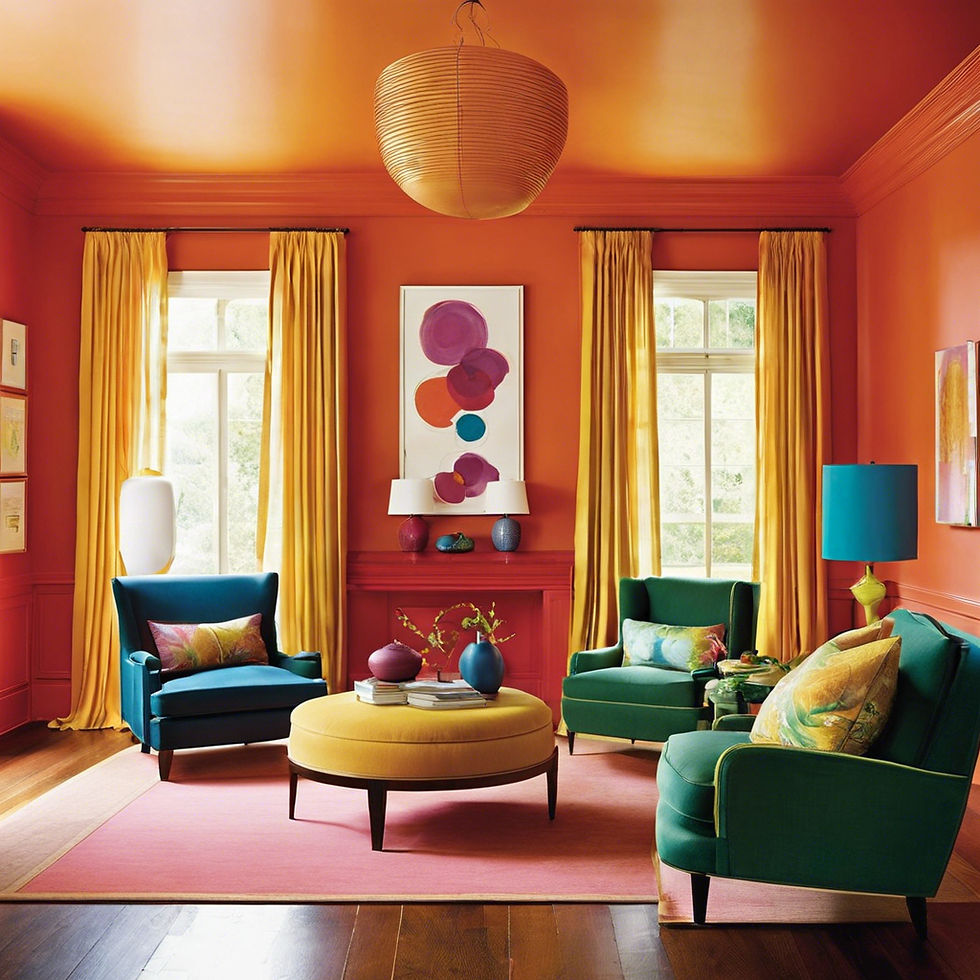 Ceilings, trims, and even doors are getting drenched in bold, coordinating colors