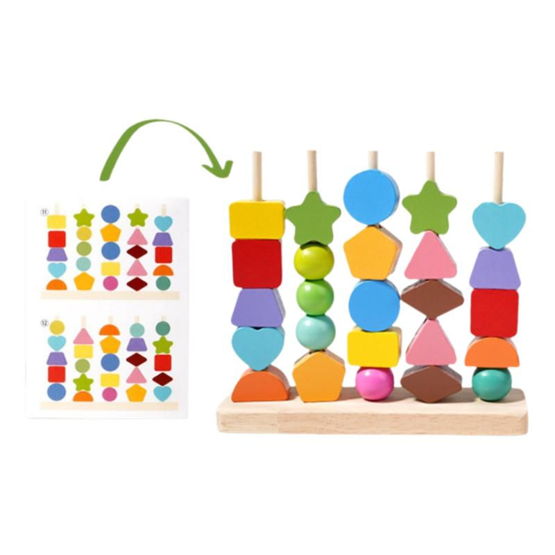 Thumbnail: Early Learning Montessori Toys; Wooden Stacking Blocks, Lacing Beads & Shape Sta