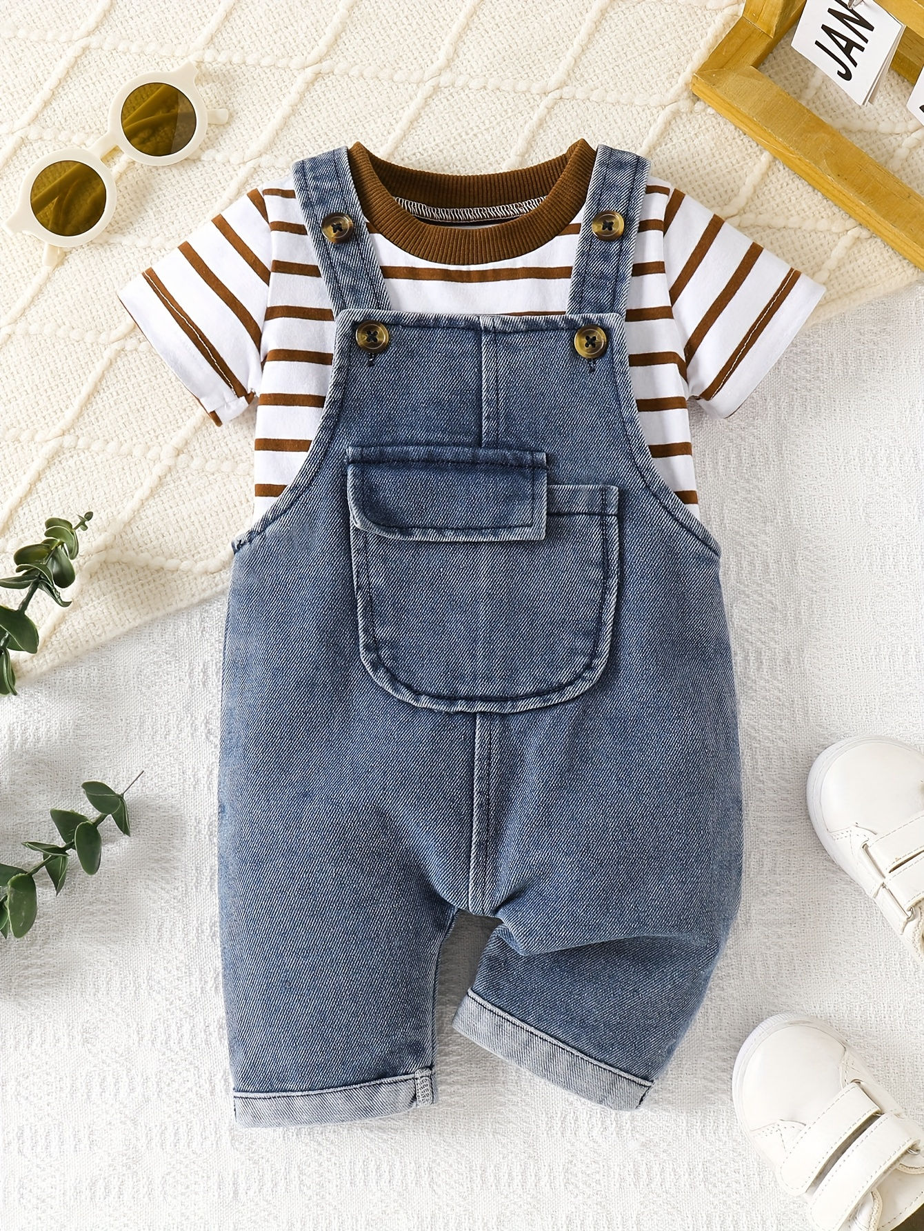 Baby Boy Two‑Piece Set – Khaki Denim Outfit for Spring & Summer