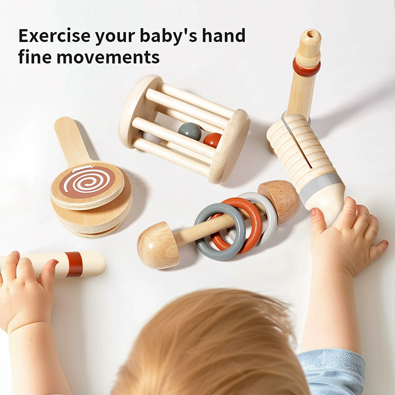 Thumbnail: Baby Handheld Bell Musical Instrument Toys Montessori Wooden Gripping Bed Bell D