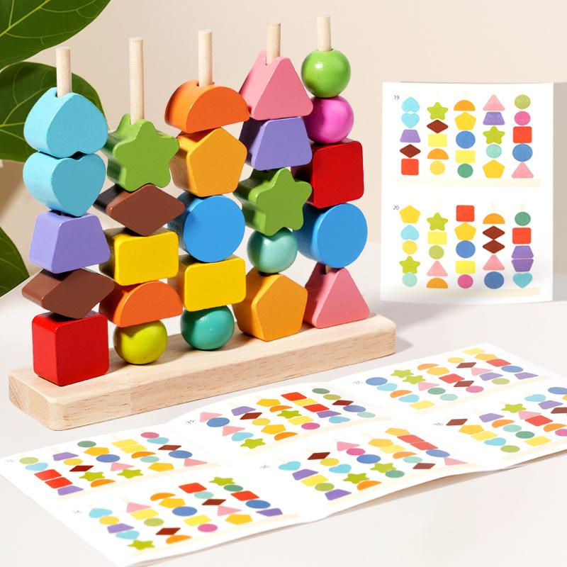 Thumbnail: Early Learning Montessori Toys; Wooden Stacking Blocks, Lacing Beads & Shape Sta