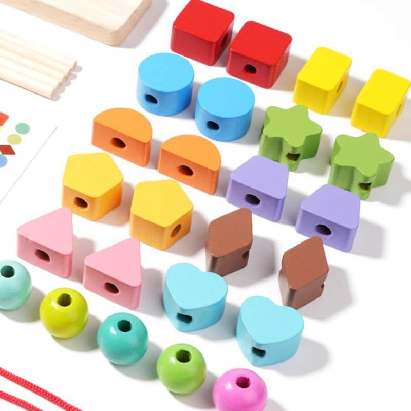 Thumbnail: Early Learning Montessori Toys; Wooden Stacking Blocks, Lacing Beads & Shape Sta