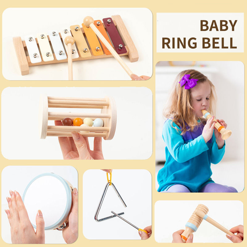 Thumbnail: Baby Handheld Bell Musical Instrument Toys Montessori Wooden Gripping Bed Bell D