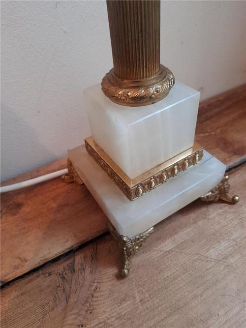 Thumbnail: Vintage corinthian column table lamp brass and onyx.   0361