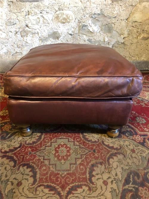 Thumbnail: Brown Leather Footstool.   0473