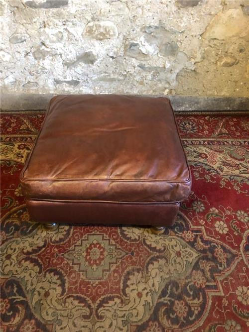 Thumbnail: Brown Leather Footstool.   0473