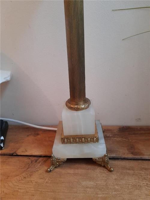 Thumbnail: Vintage corinthian column table lamp brass and onyx.   0361