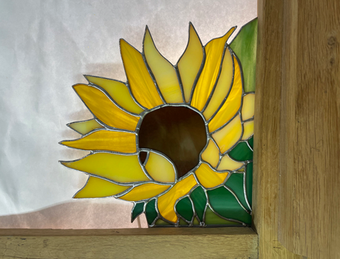 Décoration vitrail tournesol jaune et vert