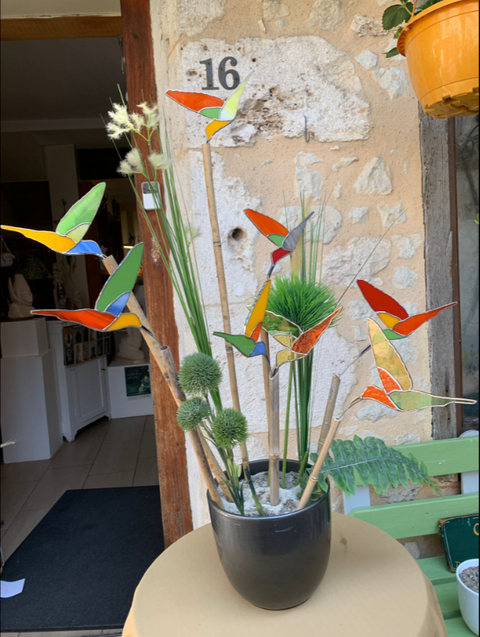 pique a fleur colibri en vitrail