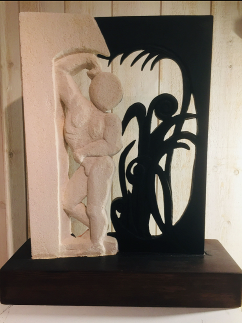 sculpture en bois et pierre pièce unique 
