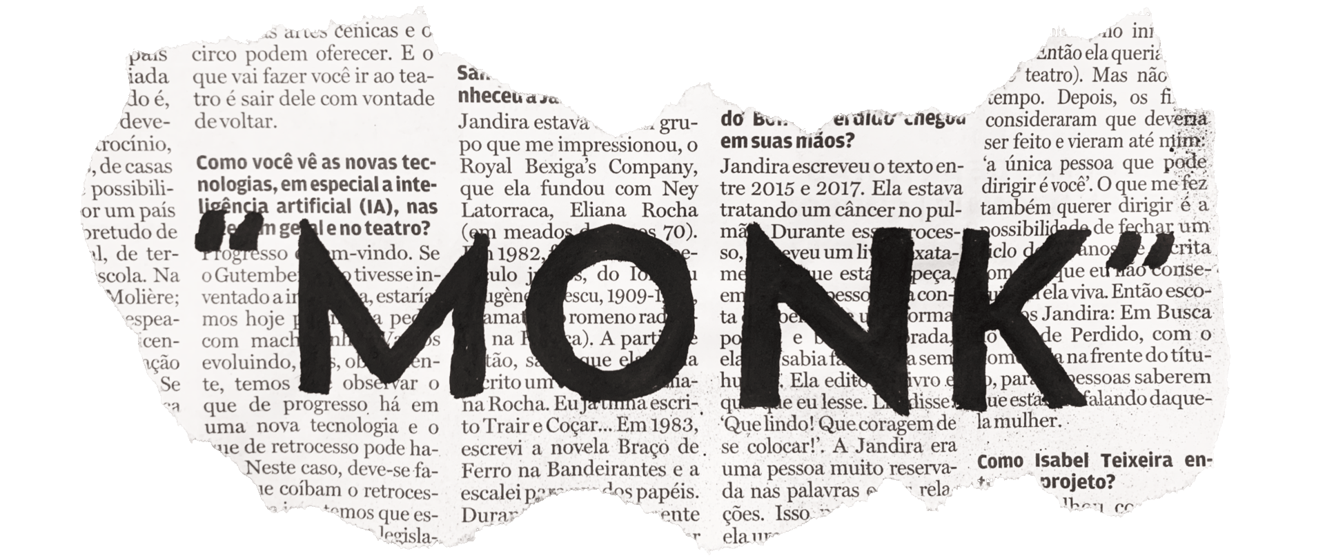 Logo da Monk escrito em um jornal rasgado.