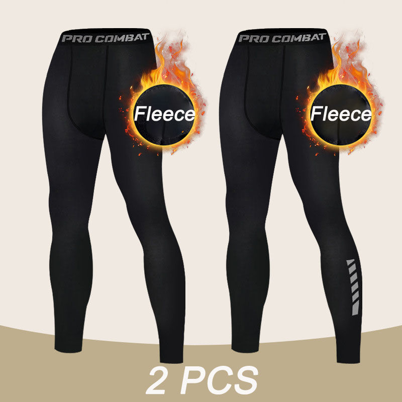 Thumbnail: Mens Warm Compression Leggings 1-2 Pcs Sport Training Pants Dry Fit Running Tigh