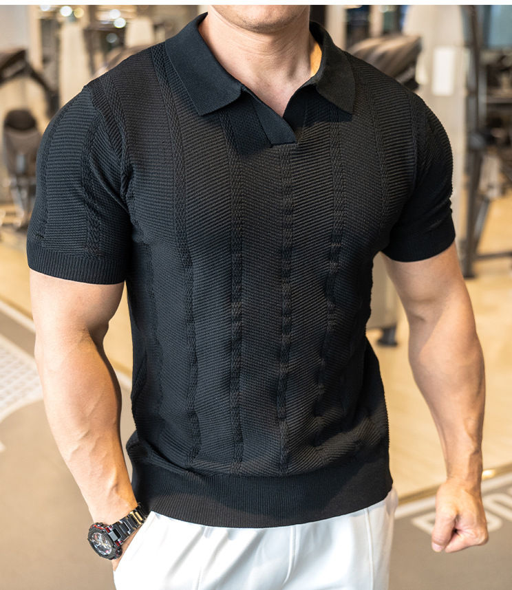 Thumbnail: New Men Fashion Knitted Polo Shirt Sport Style Tops Casual Slim-fit Patchwork So
