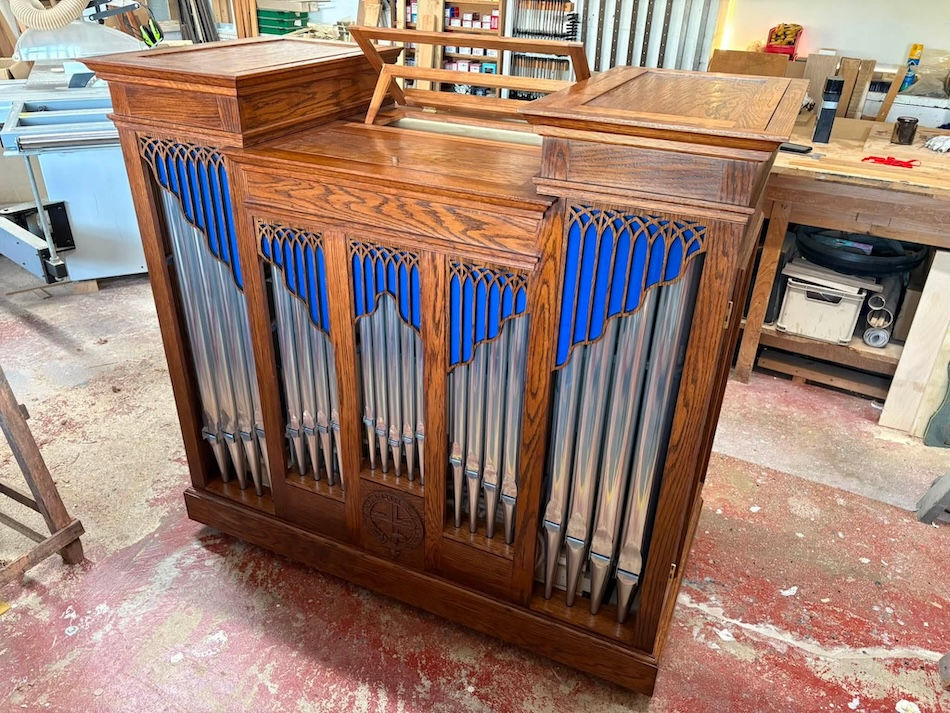 The front pipes, made by Shires Organ Pipe makers, in the new continuo organ for Windsor Castle.