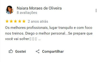 Imagem contém um depoimento sobre a academia Atlethica Gym. Falando muito bem dela, de seus professores, da qualidade dos equipamentos e do ambiente familiar.