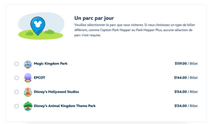 Prix des billets un parc un jour pour Disney World