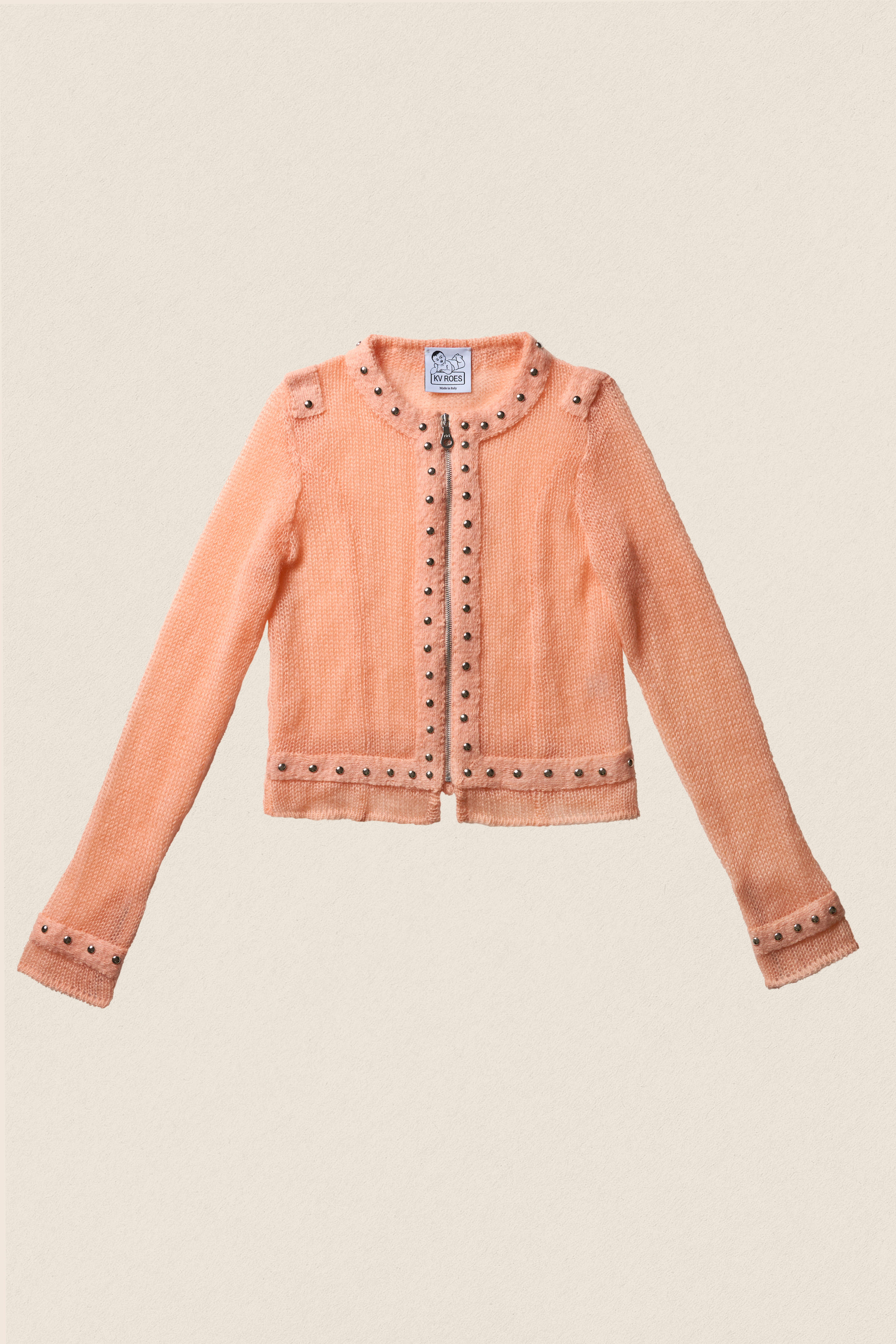 Cardigan with studs and dryfelt handfinish (peach)