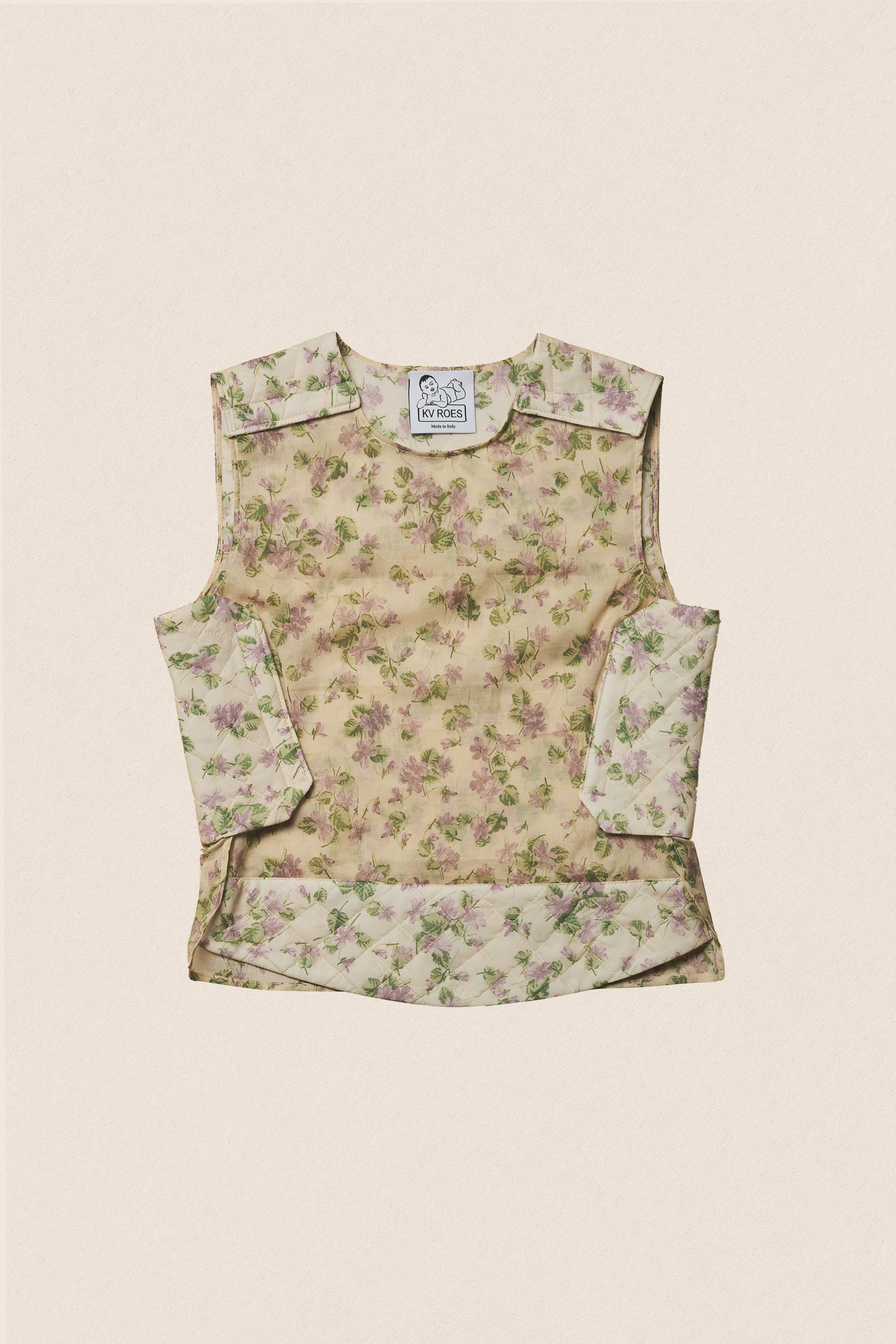 Printed muslin top with padded detailing (purple flower)