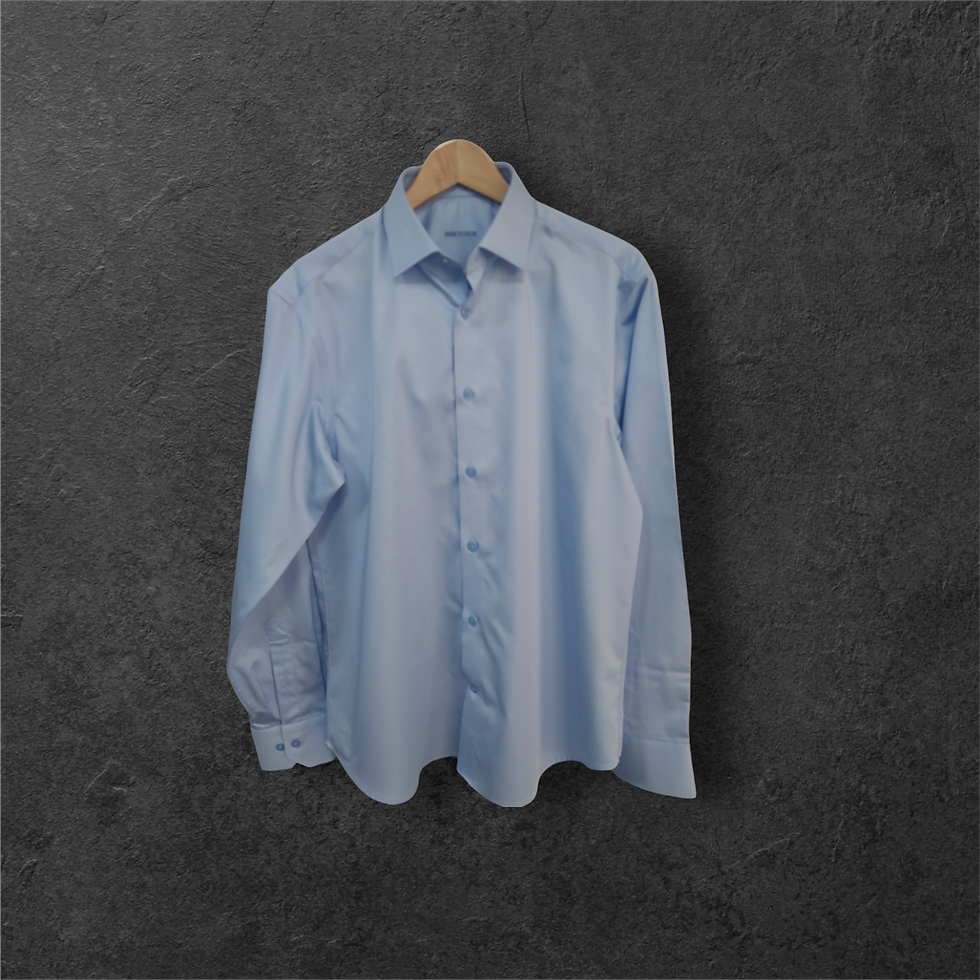 Миниатюра: Изящная мужская рубашка Slim Fit с длинным рукавом синего цвета - 100% хлопок, без рисунка