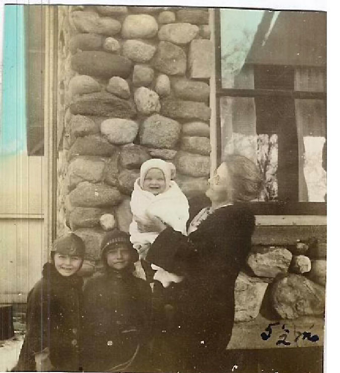 Ruth, Bob, Baby Roger and Lottie at the Stone House in Metamora