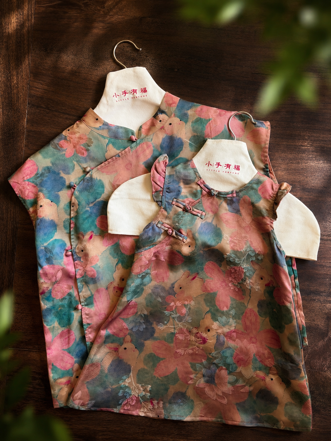 「花间兔」红云纱亲子装Bunny Among Blossoms | Xiangyun Silk Family Collection