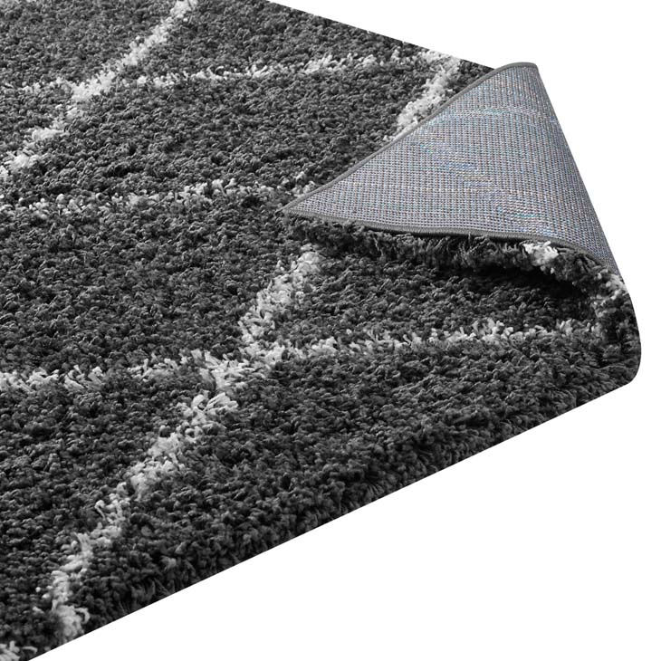 Thumbnail: Gray & White Lattice Diamond Shag Rug