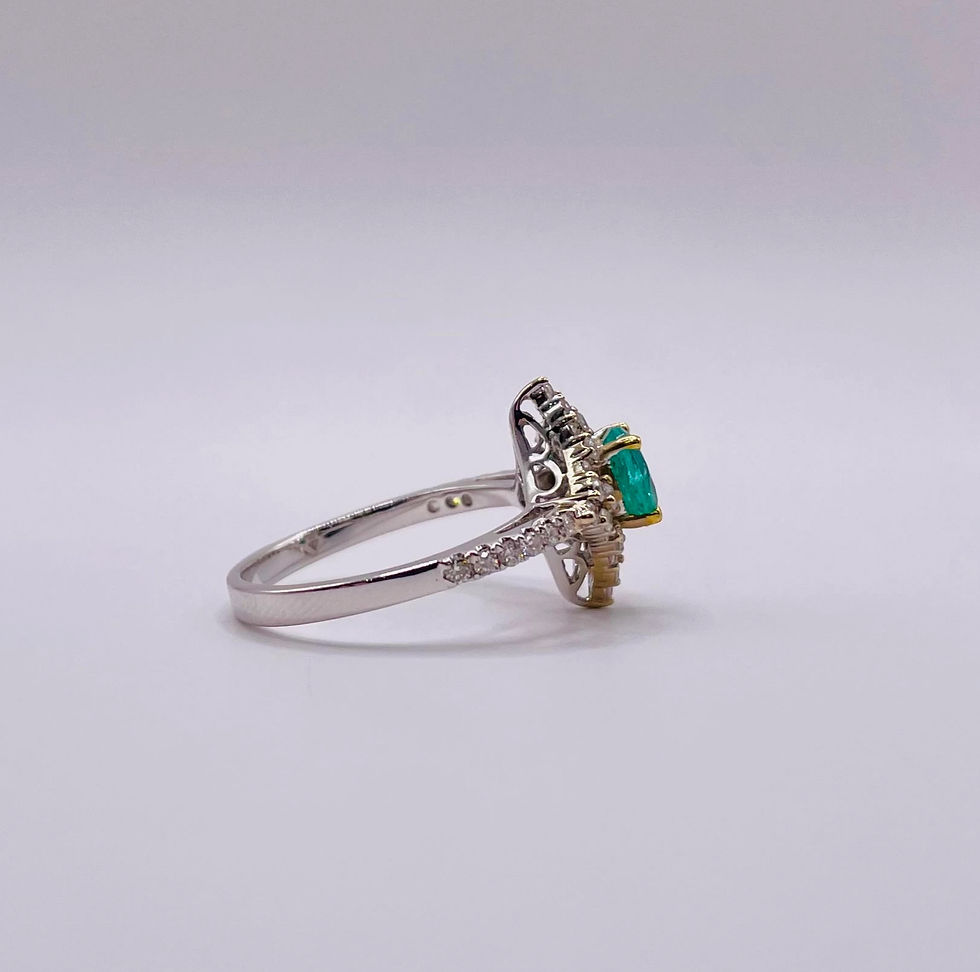 Thumbnail: Round Emerald with Pointed Diamond Surround Ring