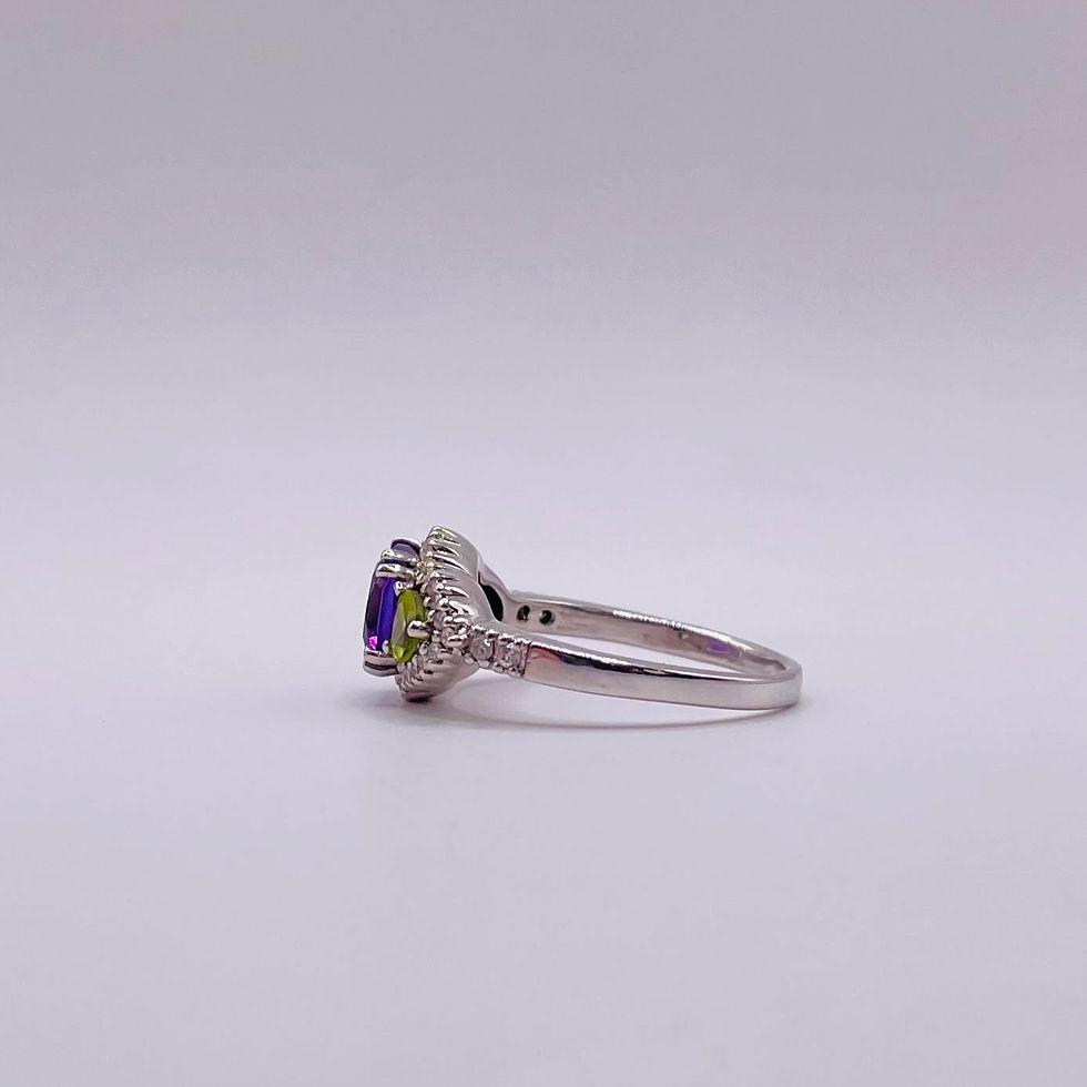 Thumbnail: Amethyst and Green Hearts Ring