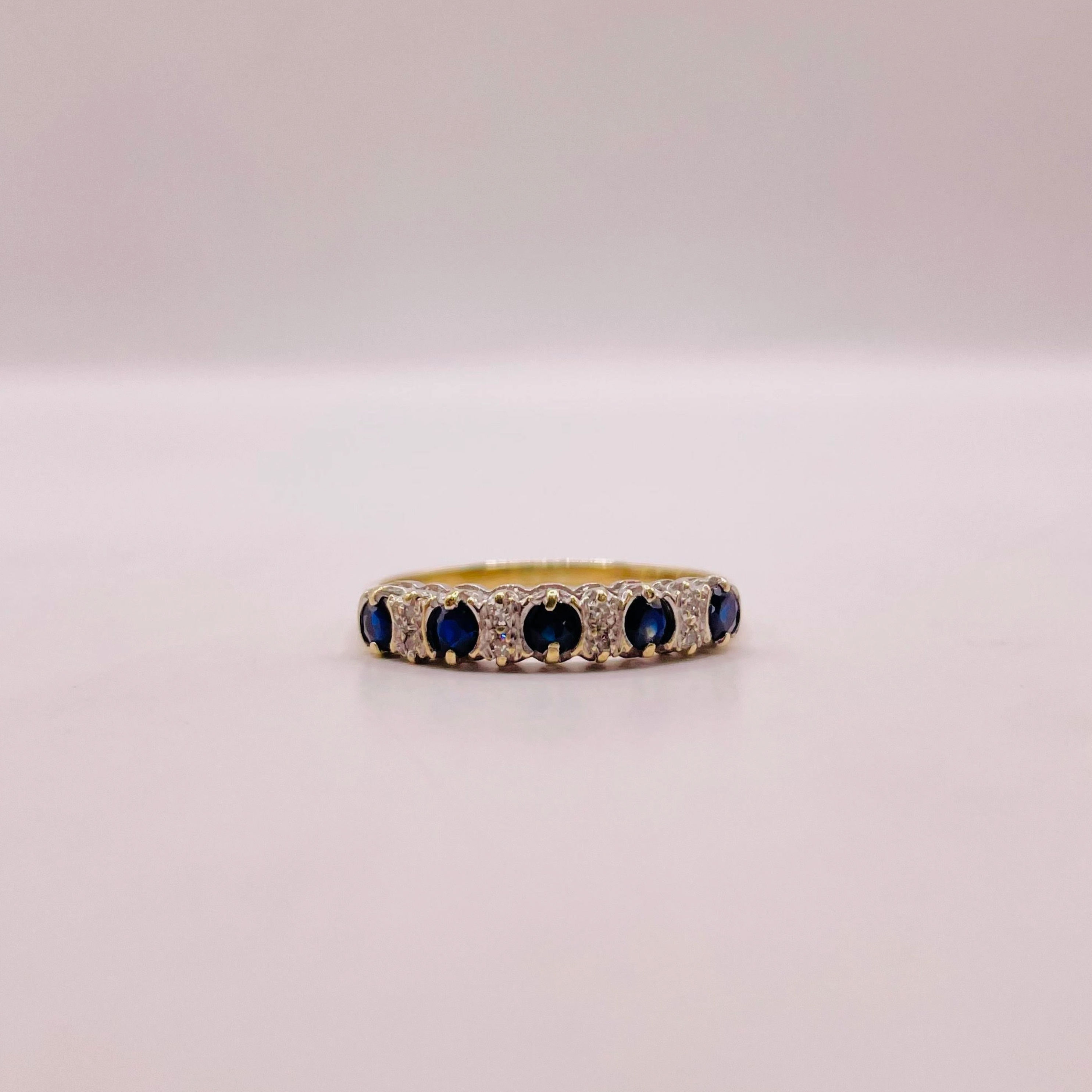 Vintage Sapphire and Diamond Alternating Row Ring