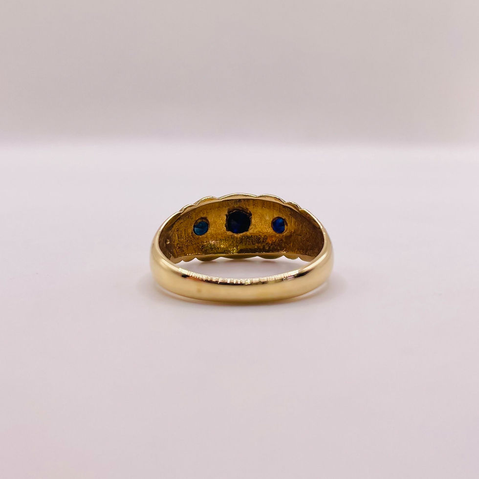 Thumbnail: Vintage Three Stone Dark Sapphire Gypsy Ring
