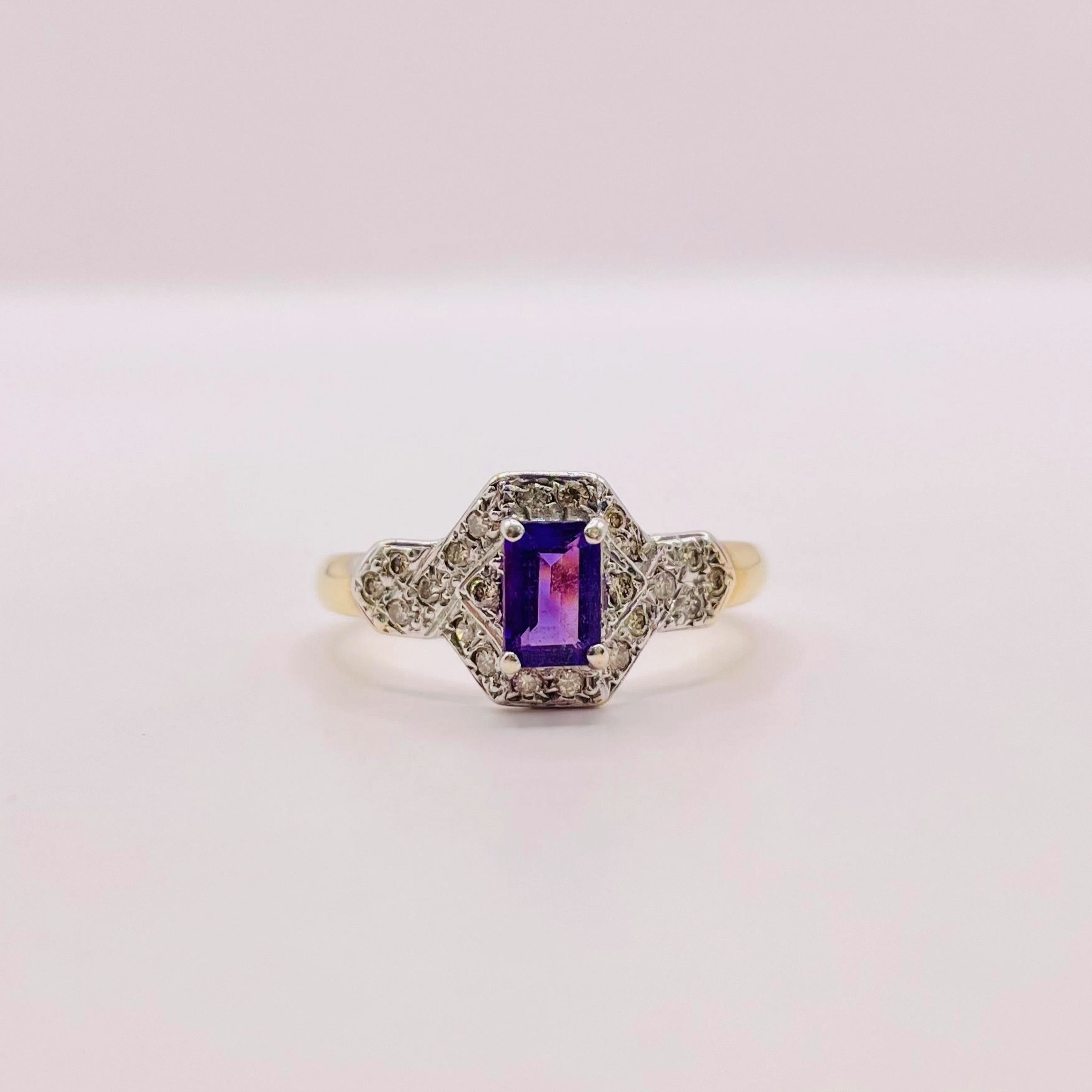 Amethyst and Unique Diamond Surround Ring