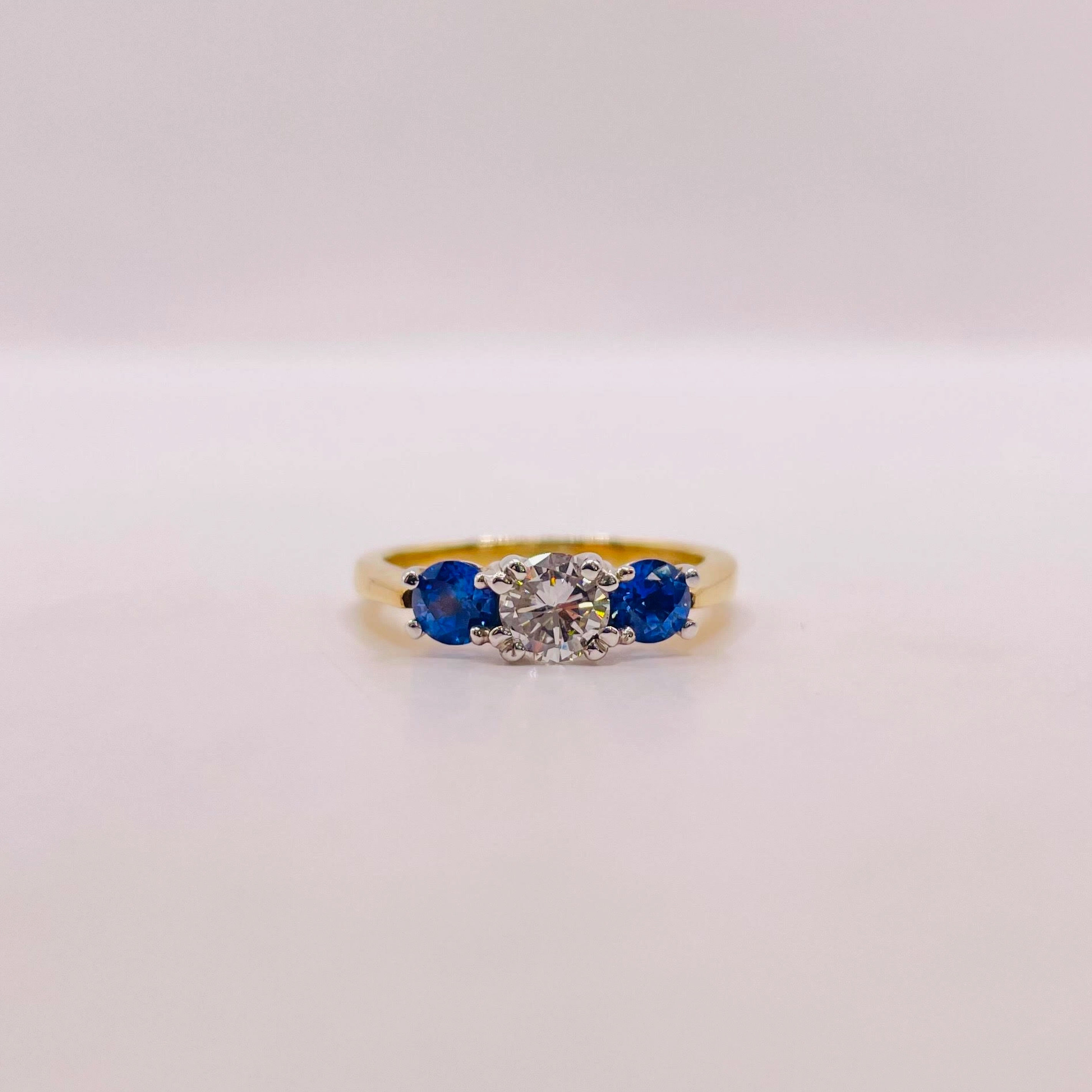 Bright Sapphire and Diamond Triple Ring