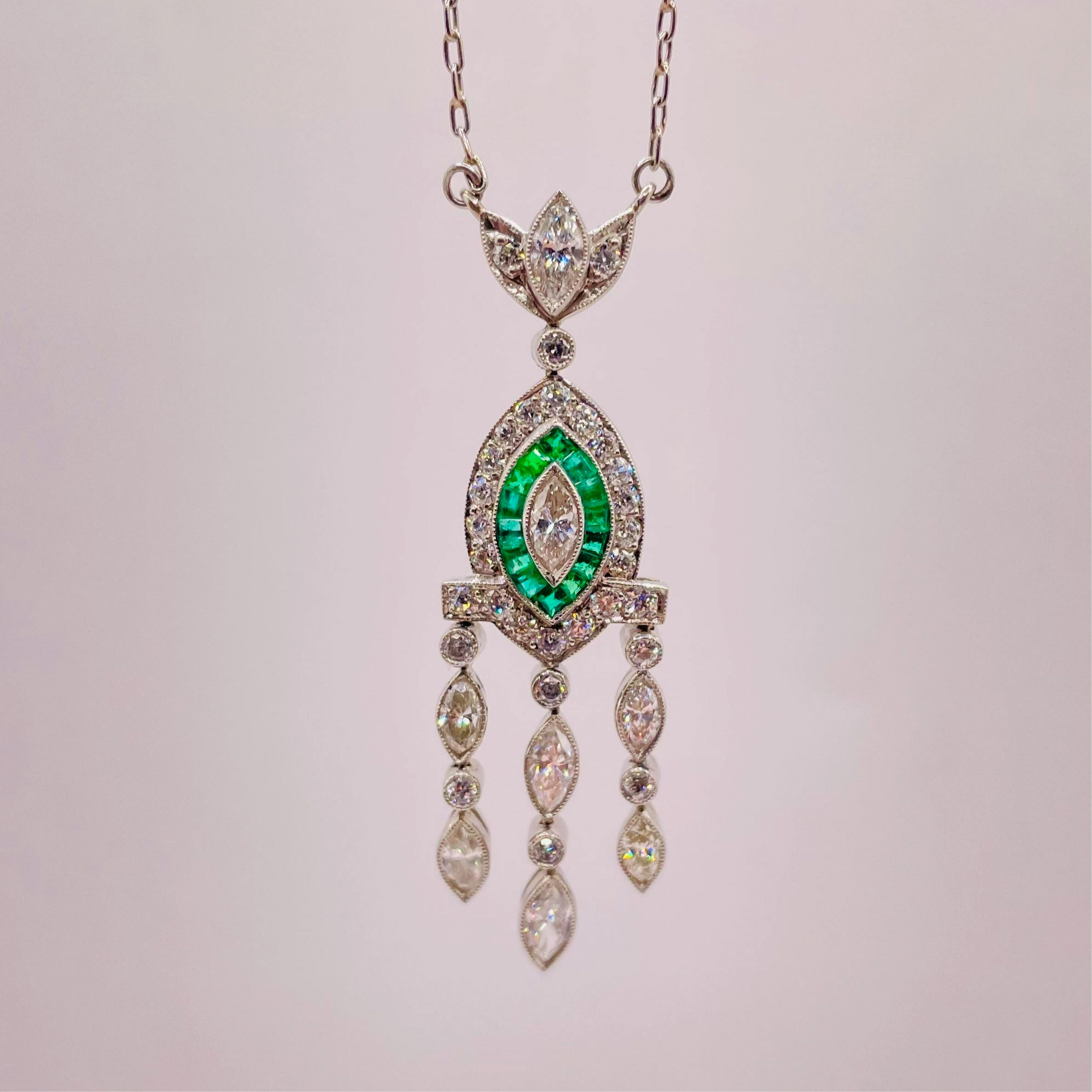 Art Deco Style Emerald and Diamond Necklace