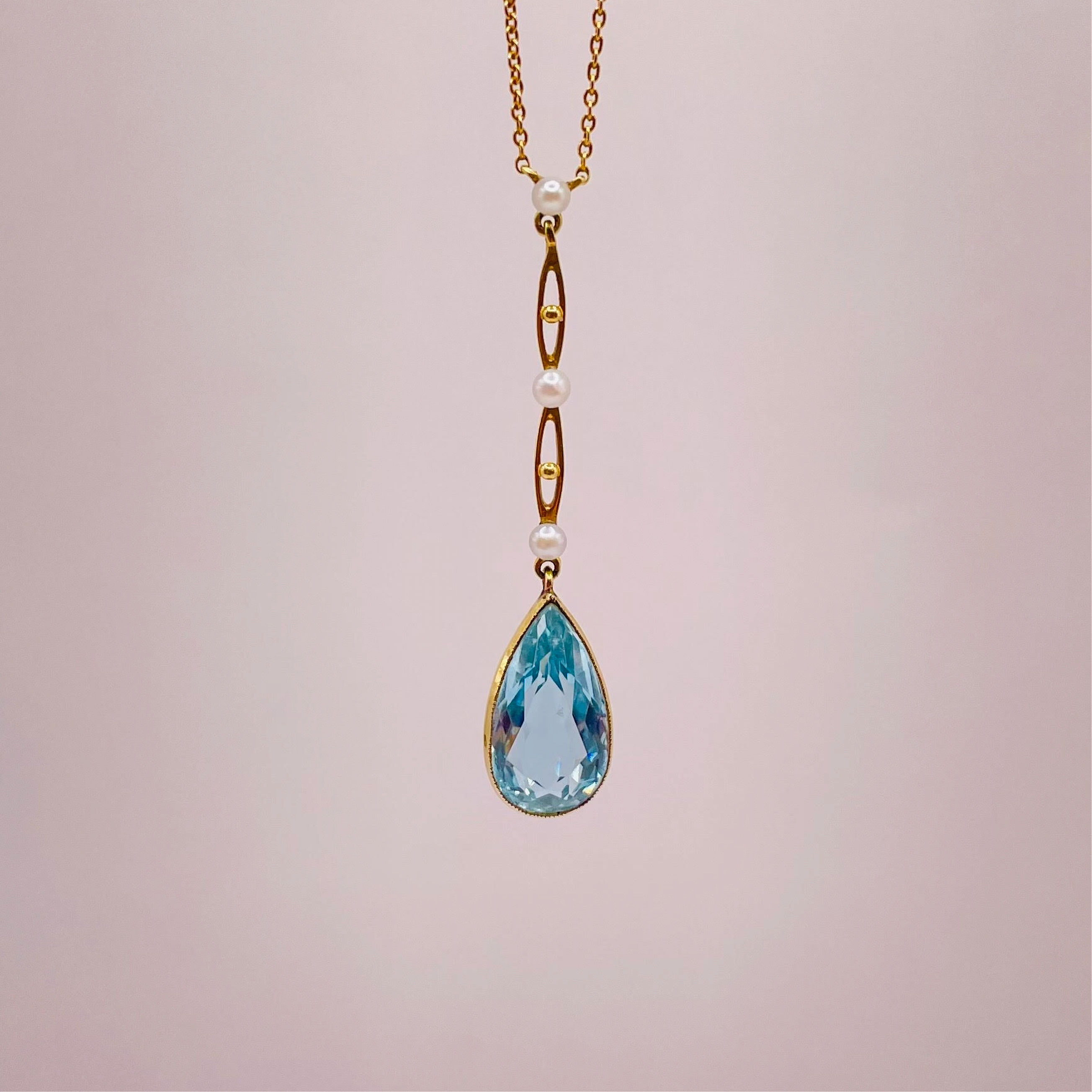 Aquamarine and Pearl Drop Necklace