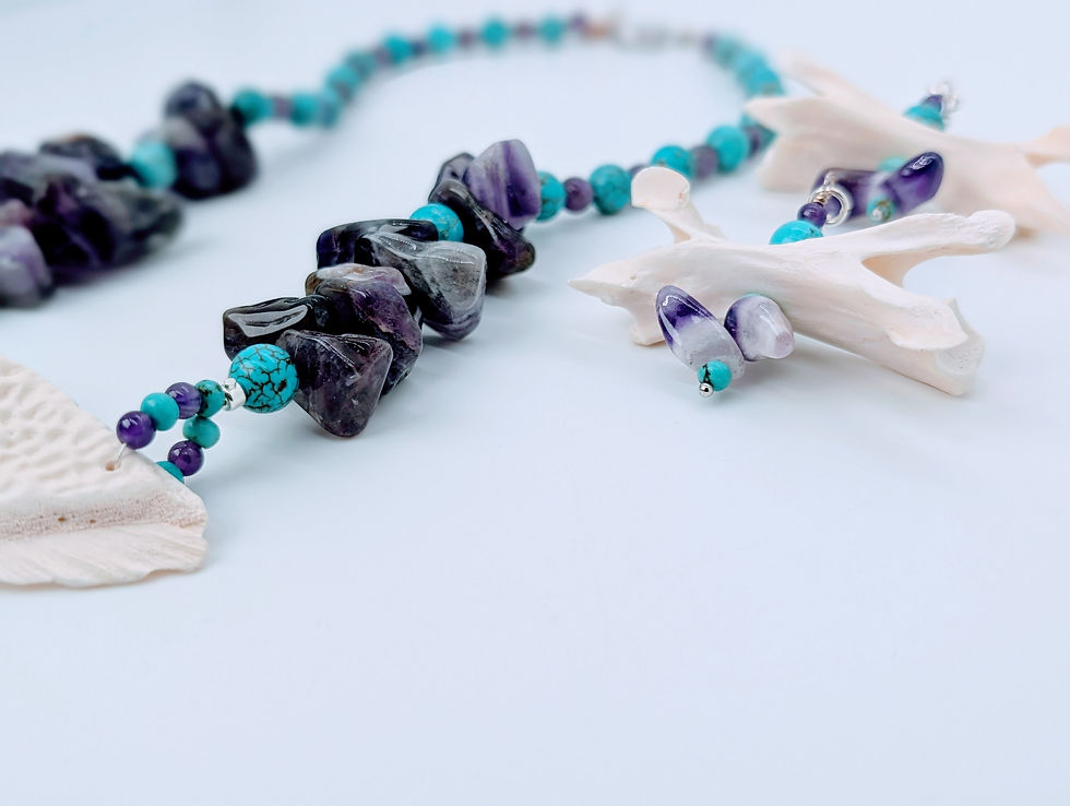 Thumbnail: Turquoise Spirit Softshell Turtle Necklace & Vertebrae Whisper Earrings