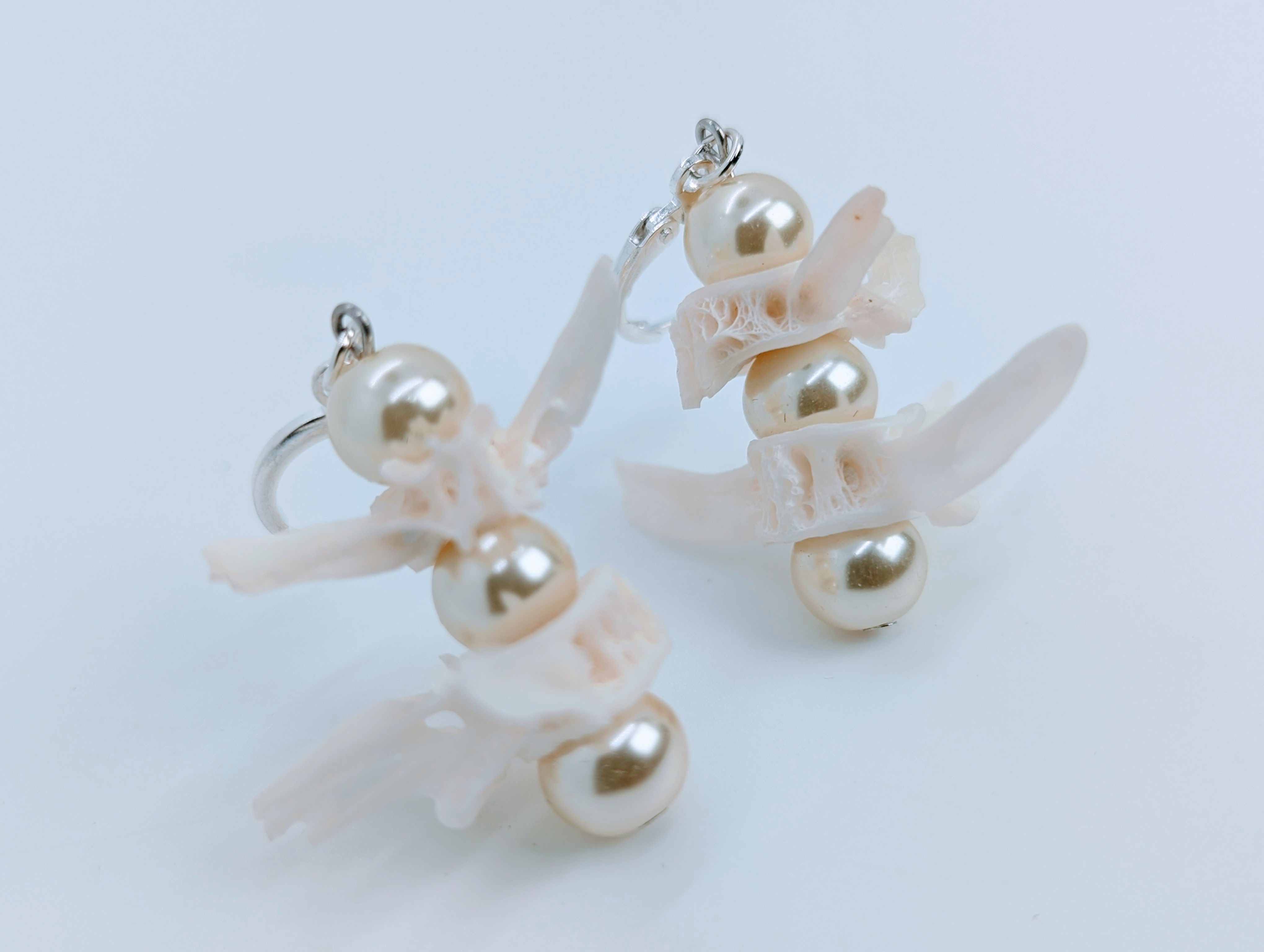 Bullhead Catfish Vertebrae & Preciosa Czech Crystal Pearl Earrings