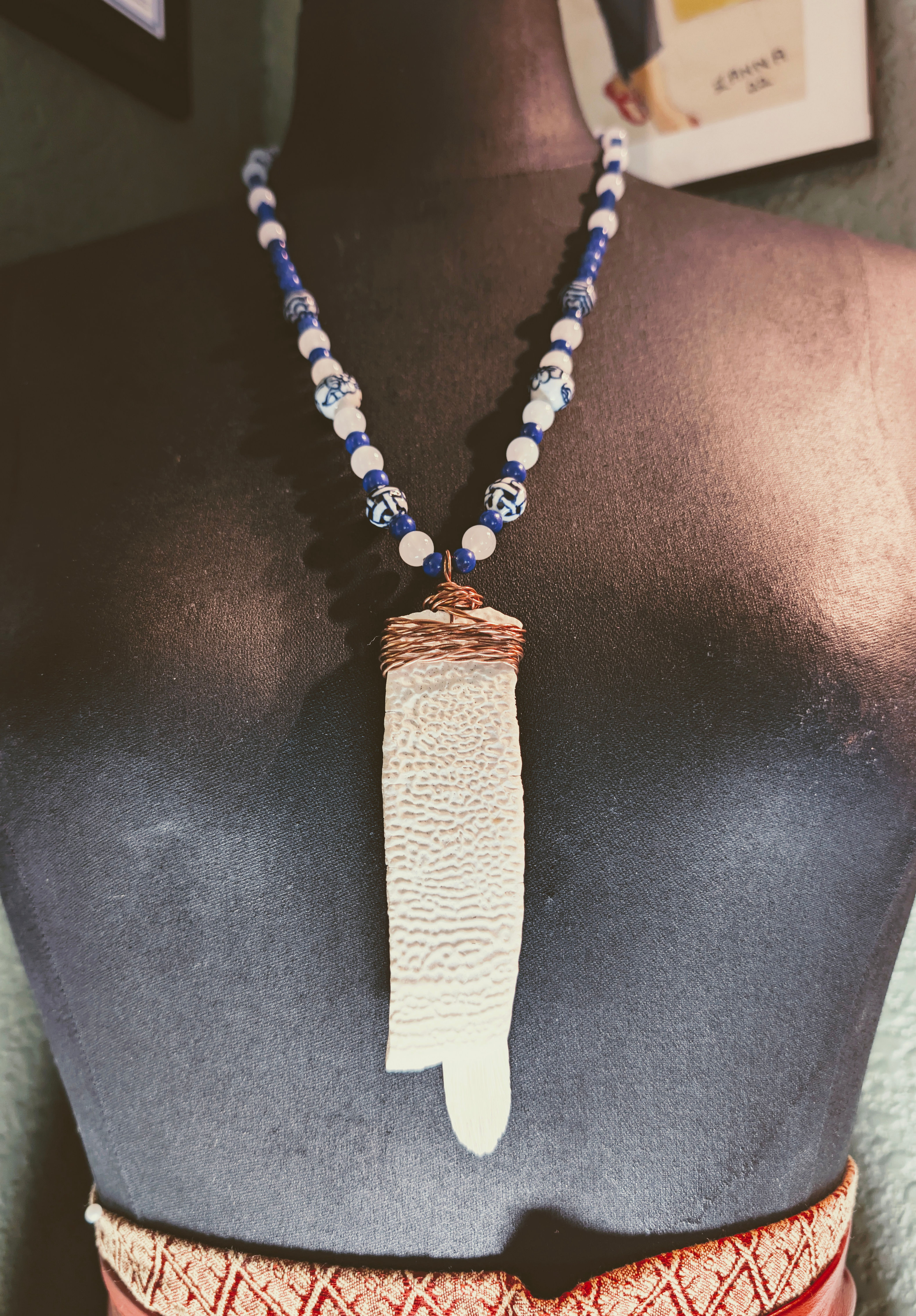 Softshell Turtle Carapace & Lapis Necklace