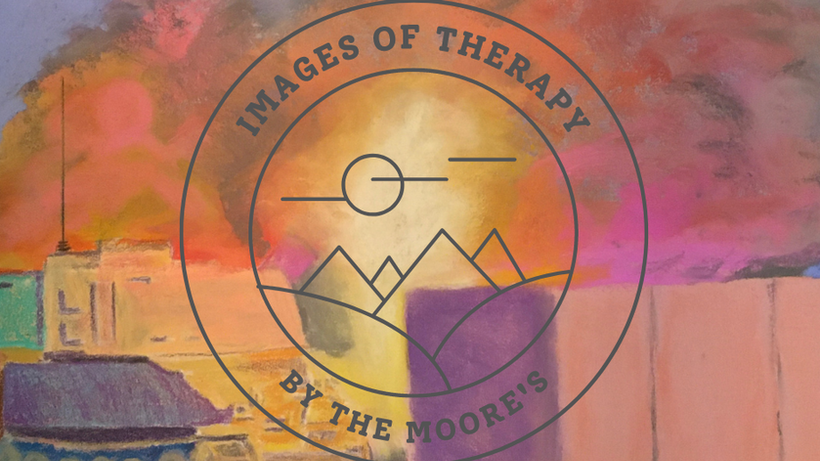 Archival soft pastel painting depicting a self-propelled howitzer during a fire mission. A massive, explosive cloud of yellow, orange, and hot pink light erupts from the side, while the vehicle itself is silhouetted in cool blues and purples.