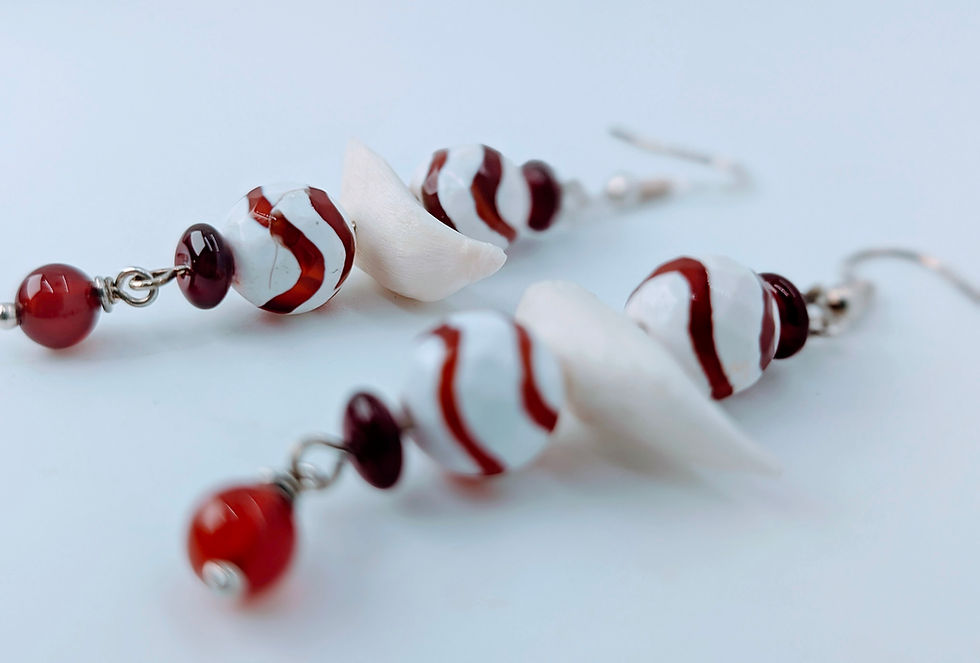 Miniature : Crevalle Jack Tilly Bone Earrings | Dzi Agate & Carnelian Gemstone Jewelry | Sustainable Wearable Conservation – Bone Boutiqu