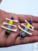 Triple-Tier Raccoon Metacarpal & Cloisonné Ladder Earrings | Bone Boutique