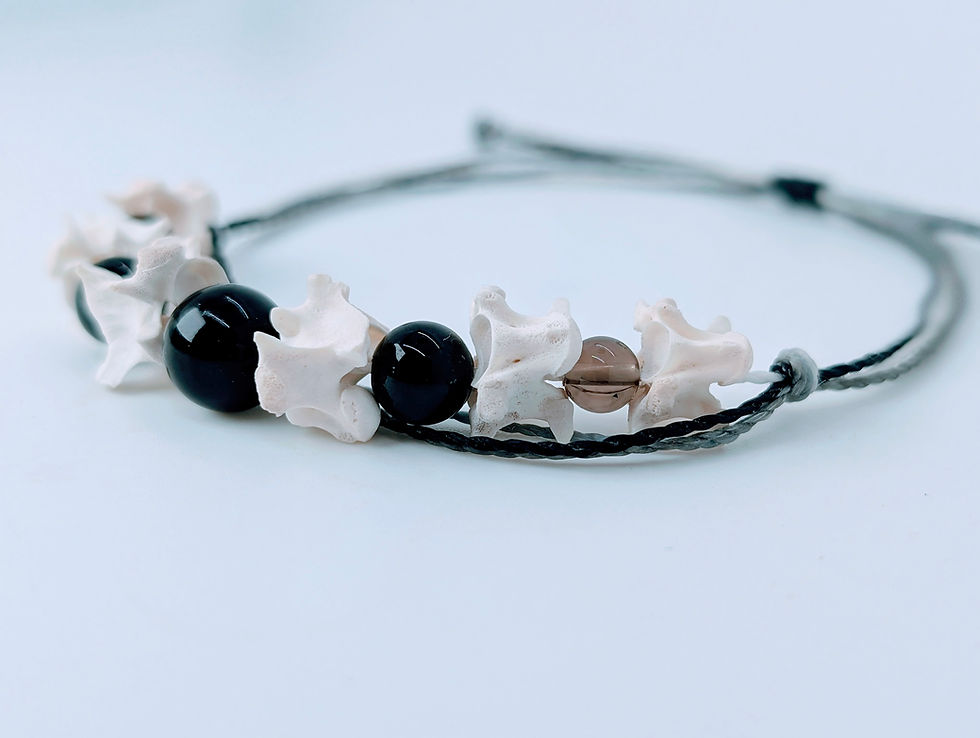 Thumbnail: Onyx and Smoky Quartz Everglades Python Vertebrae Bracelet | Bone Boutique