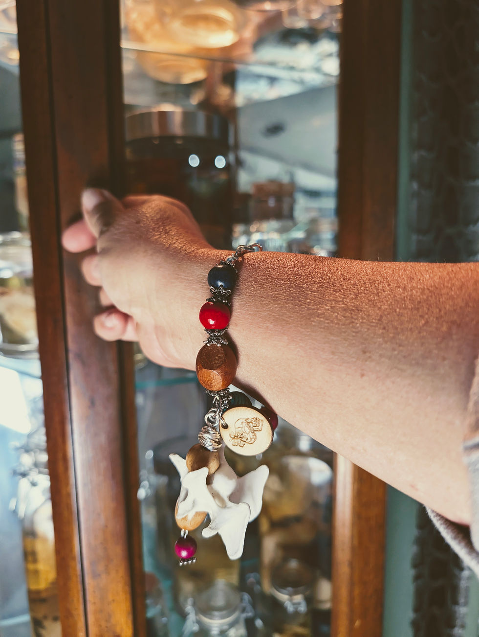 Coyote Spirit & Earth Wood Bead Bracelet
