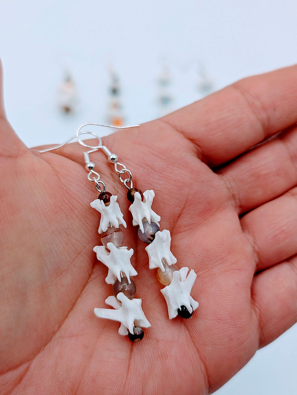 Squirrel Vertebrae Earrings with Brown Agate