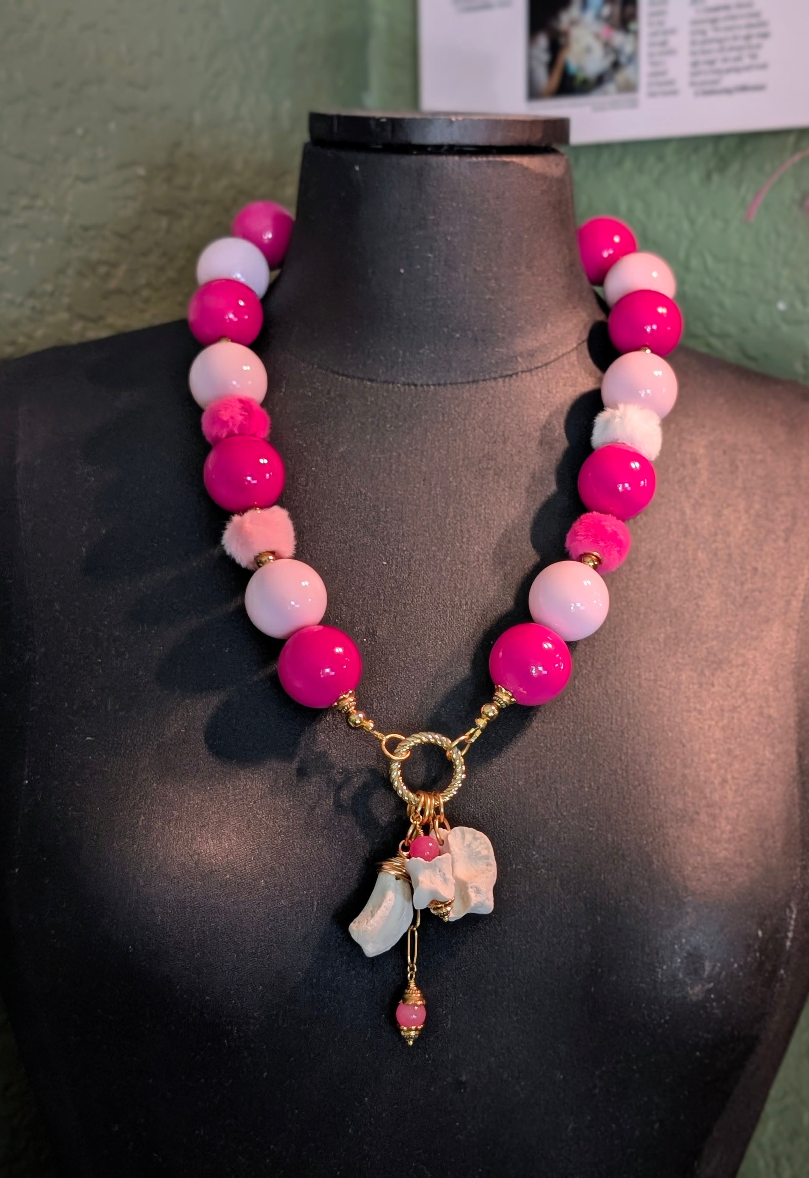 Wild Boar Osteo Statement Necklace | Pink & Gold Wearable Conservation