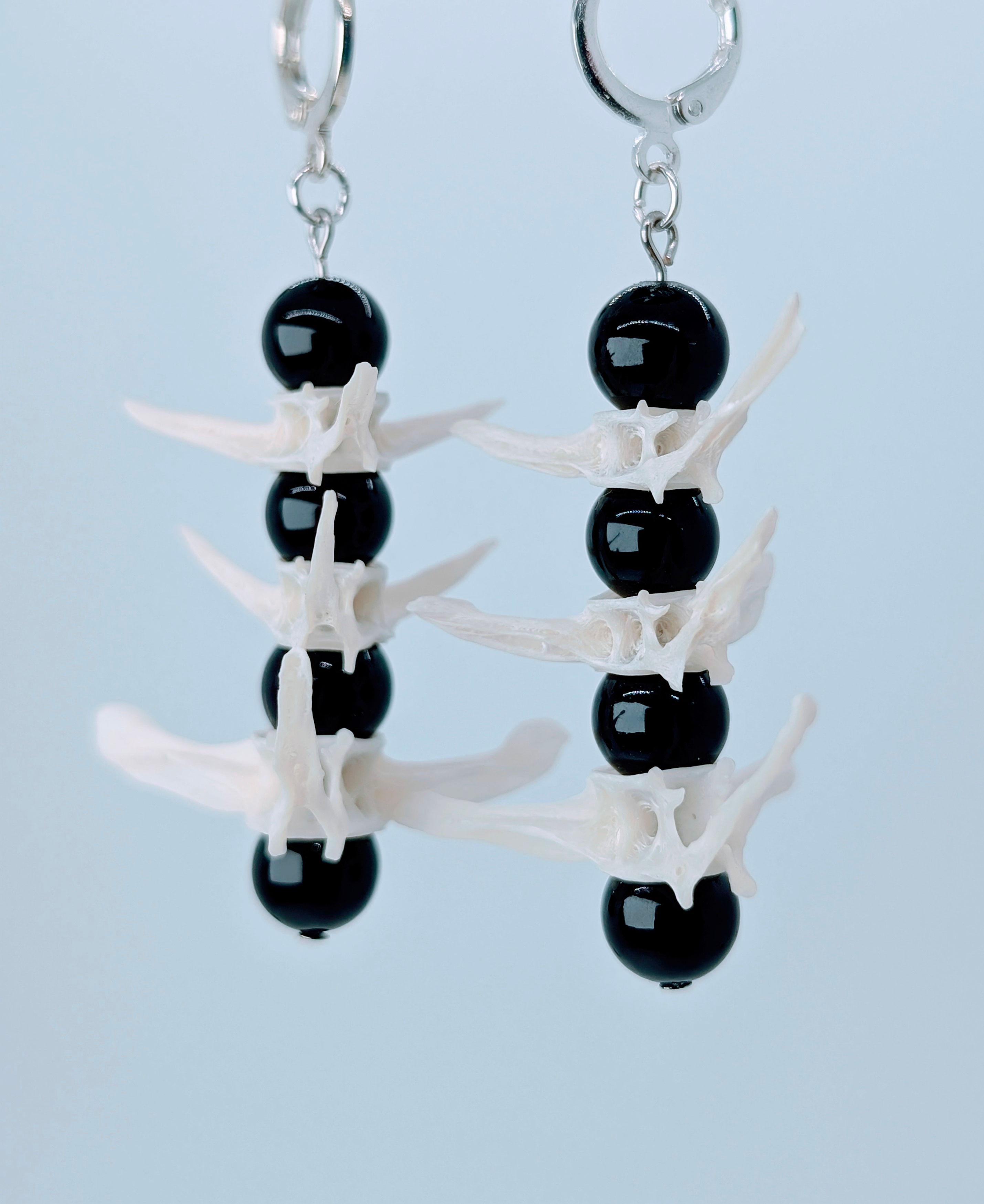 Bullhead Catfish Vertebrae & Black Onyx Earrings Tri-Point Elegance of the Deep